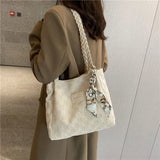 Stylish Canvas Shoulder Bag with Scarf Detail