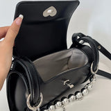 Polyester Barrel Shaped Beaded Chain Shoulder Bag