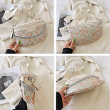 Plaid Waist Bag Canvas PU Chain Fanny Pack Wide Strap Crossbody Chest Bag