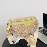 Plaid Waist Bag Canvas PU Chain Fanny Pack Wide Strap Crossbody Chest Bag