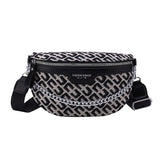 Plaid Waist Bag Canvas PU Chain Fanny Pack Wide Strap Crossbody Chest Bag