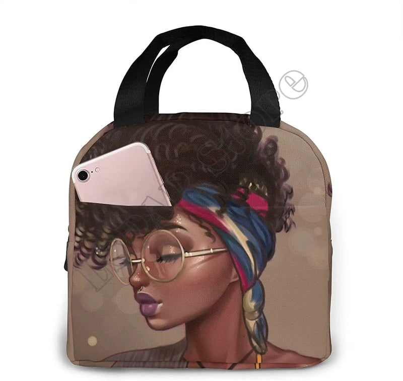 African American Girl Lunch Bag Tote Box for Work School Office