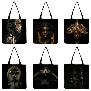 African Art Woman Print Tote Bag Foldable Eco Friendly Women Shoulder Bag