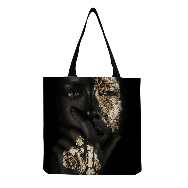 African Art Woman Print Tote Bag Foldable Eco Friendly Women Shoulder Bag