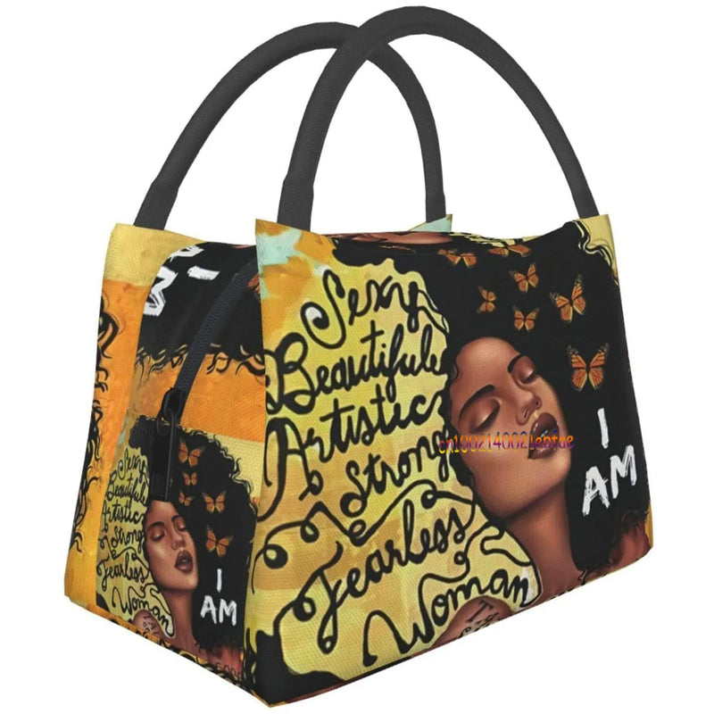 African Woman Thermal Lunch Bag Insulated Lunch Box Girls Office Picnic
