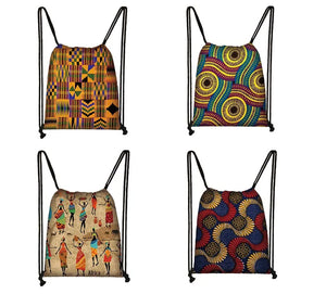 African Women Drawstring Bag Afro Girls Travel Bag
