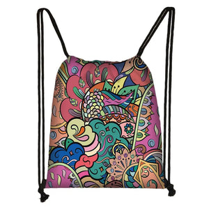 African Style Backpack Kids School Bags Drawstring Afro Ladies Print