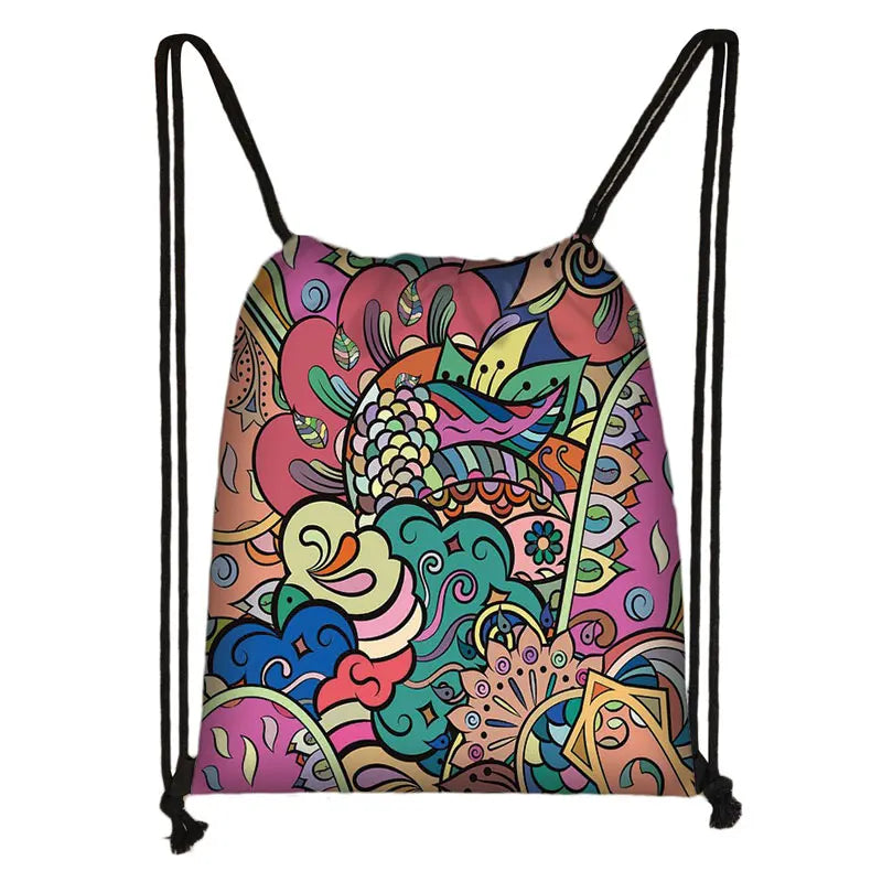 African Style Backpack Kids School Bags Drawstring Afro Ladies Print