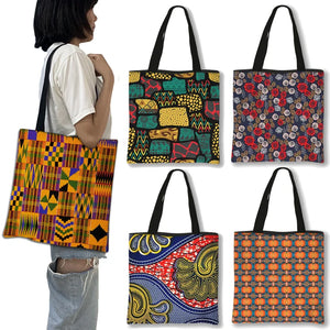 African Women Style Handbag LadiesTraditional Ginkgo Leaf Printing Shopping Bag