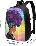 Purple Hair African Women Laptop Backpack with USB Port