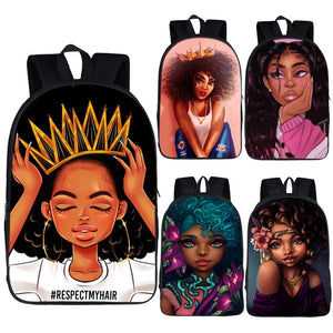 Afro Girl Backpack Princess Crown School Bags for Teen American Africa Girls