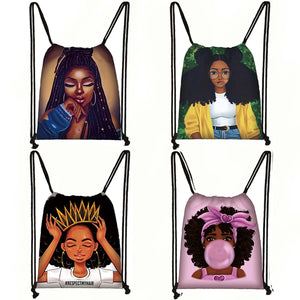 Afro Girls Drawstring Bag Women Travel Backpack Storage Bags
