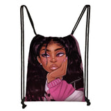 Afro Girls Drawstring Bag Women Travel Backpack Storage Bags