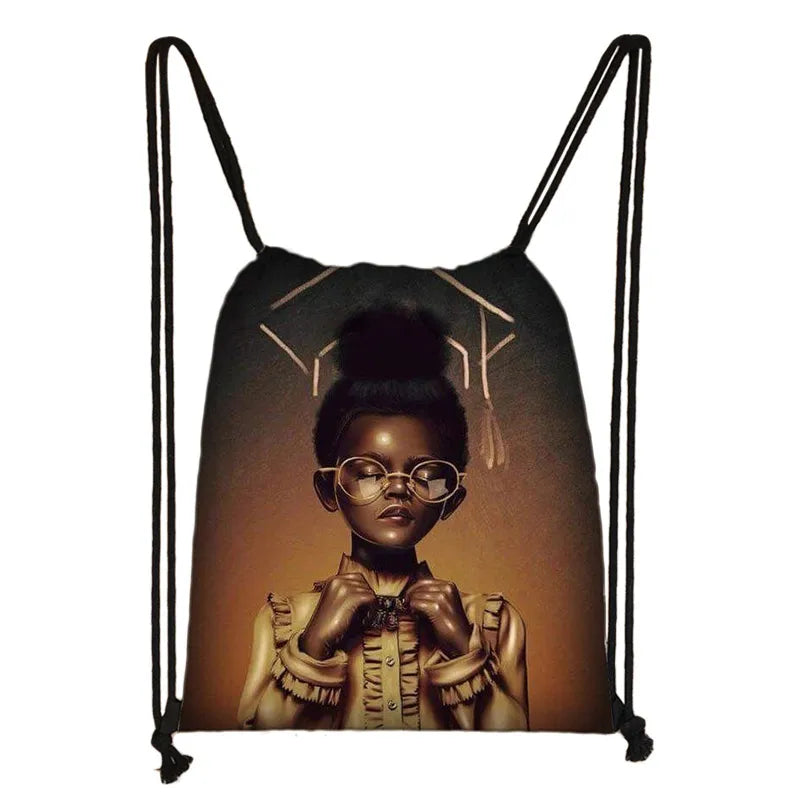 Afro Girls Drawstring Bag Women Travel Backpack Storage Bags