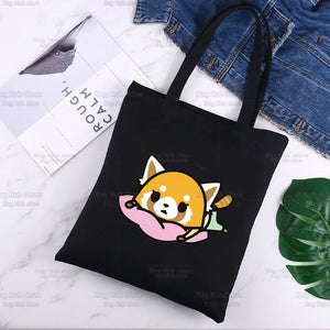 Aggretsuko Karaoke Rage Canvas Shopping Bag Women Shoulder Book Bags