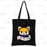 Aggretsuko Karaoke Rage Canvas Shopping Bag Women Shoulder Book Bags