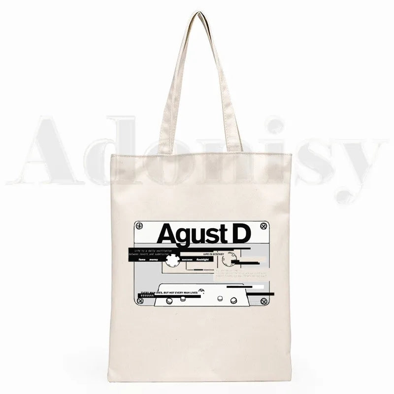 Agust D Fanart Art Print AgustD Hip Hop Hipster Cartoon Print Shopping Bags