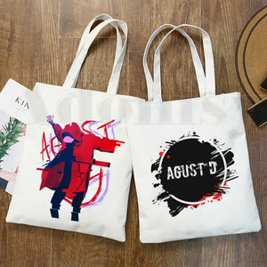 Agust D Fanart Art Print AgustD Hip Hop Hipster Cartoon Print Shopping Bags