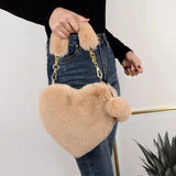 AiZhu Heart Shaped Shoulder Bag Clutch Purse Plush Ladies Handbag