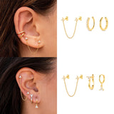 925 Silver Earrings Set Turquoise Crown Star Moon Zircon Snake Clips