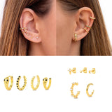 925 Silver Earrings Set Turquoise Crown Star Moon Zircon Snake Clips