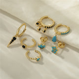 Silver Turquoise Crown Star Moon Zircon Snake Earrings Set