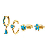 Silver Turquoise Crown Star Moon Zircon Snake Earrings Set