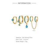 Silver Turquoise Crown Star Moon Zircon Snake Earrings Set