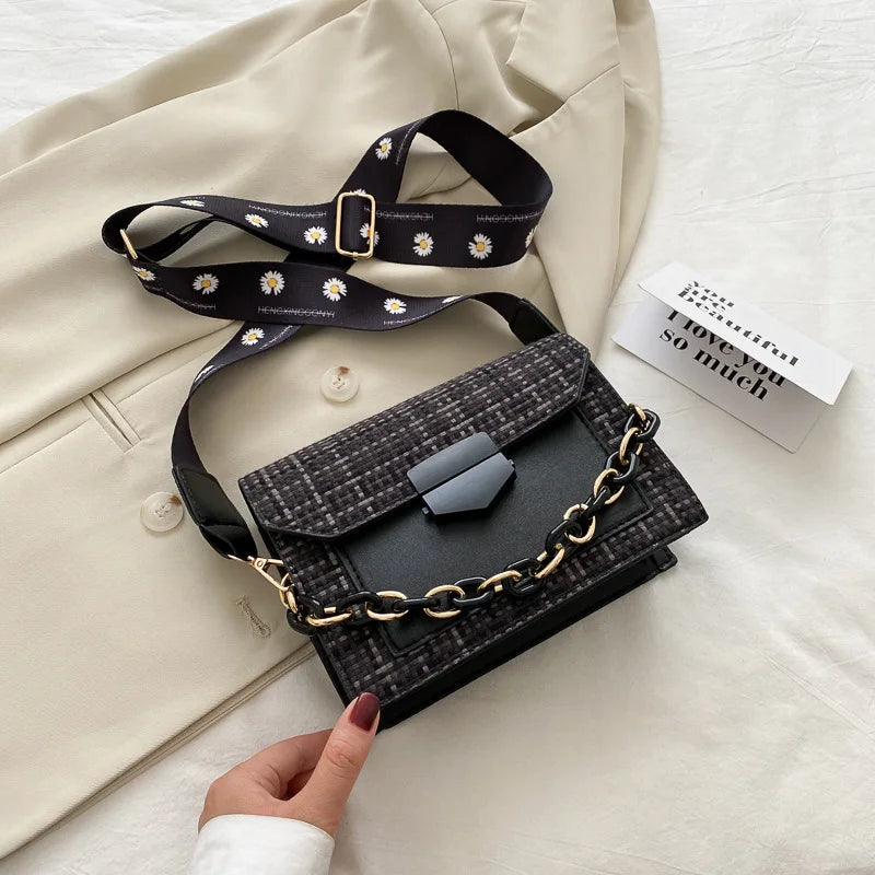 Chain Crossbody Bags Wide Strap Shoulder Bags for Women