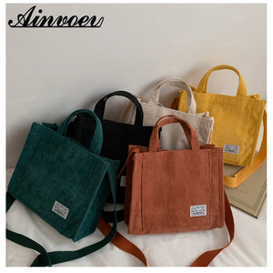 Corduroy Shoulder Crossbody Bag Canvas Handbag Short Handle Women