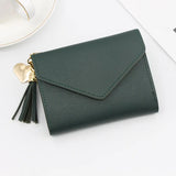 Short Leather Wallet for Women with Tassel