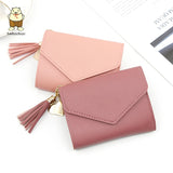 Short Leather Wallet for Women with Tassel
