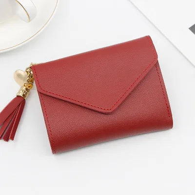 Short Leather Wallet for Women with Tassel