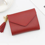 Short Leather Wallet for Women with Tassel