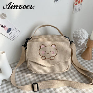 Embroidery Bear Canva Crossbody Bag Portable Mobile Phone Bag
