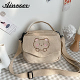 Embroidery Bear Canva Crossbody Bag Portable Mobile Phone Bag