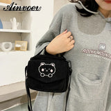 Embroidery Bear Canva Crossbody Bag Portable Mobile Phone Bag