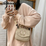 Embroidery Bear Canva Crossbody Bag Portable Mobile Phone Bag