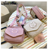 Embroidery Bear Canva Crossbody Bag Portable Mobile Phone Bag