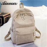 Striped Corduroy School Backpack for Teen Girls
