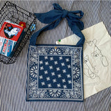 Geometric Denim Shoulder Bag Women Canvas Casual Tote