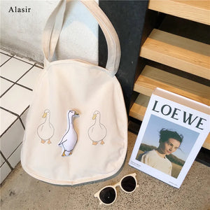 Goose Round Canvas Bag Female Student Shoulder Bag Shopping Handbag Women