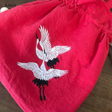 Chinese Style Crane Drawstring Bag Antiquity National Embroidery Bucket