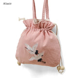 Chinese Style Crane Drawstring Bag Antiquity National Embroidery Bucket