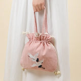 Chinese Style Crane Drawstring Bag Antiquity National Embroidery Bucket