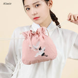 Chinese Style Crane Drawstring Bag Antiquity National Embroidery Bucket