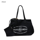 Letter Canvas Shoulder Bag Women Large Shopping Handbag Casual Tote Bags