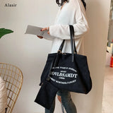 Letter Canvas Shoulder Bag Women Large Shopping Handbag Casual Tote Bags