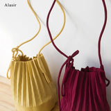 Pleated Bucket Bag Casual Shoulder Bags Solid Bucket Bag Female Messenger Bag