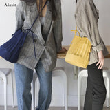 Pleated Bucket Bag Casual Shoulder Bags Solid Bucket Bag Female Messenger Bag